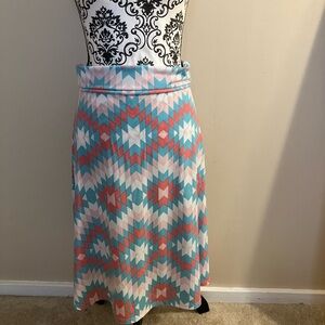 LulaRoe Azure Geometric Patterned Skirt in Blue and Pink